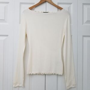 J. Crew Vintage Rib Boatneck T-Shirt Womens‎ Size M Ivory NWT $79 CC729